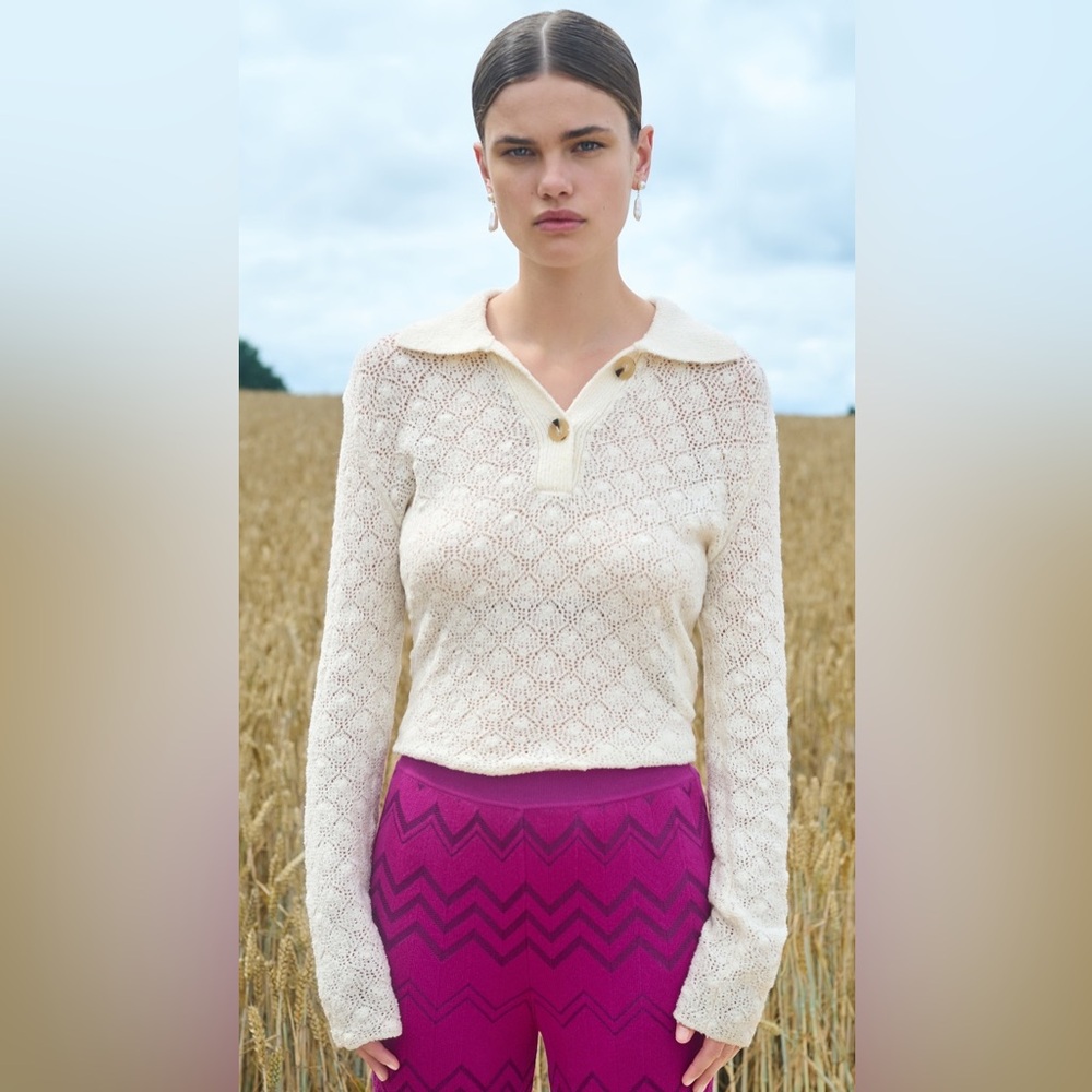 NWT $365 Vince Lace Stitch Polo Sweater